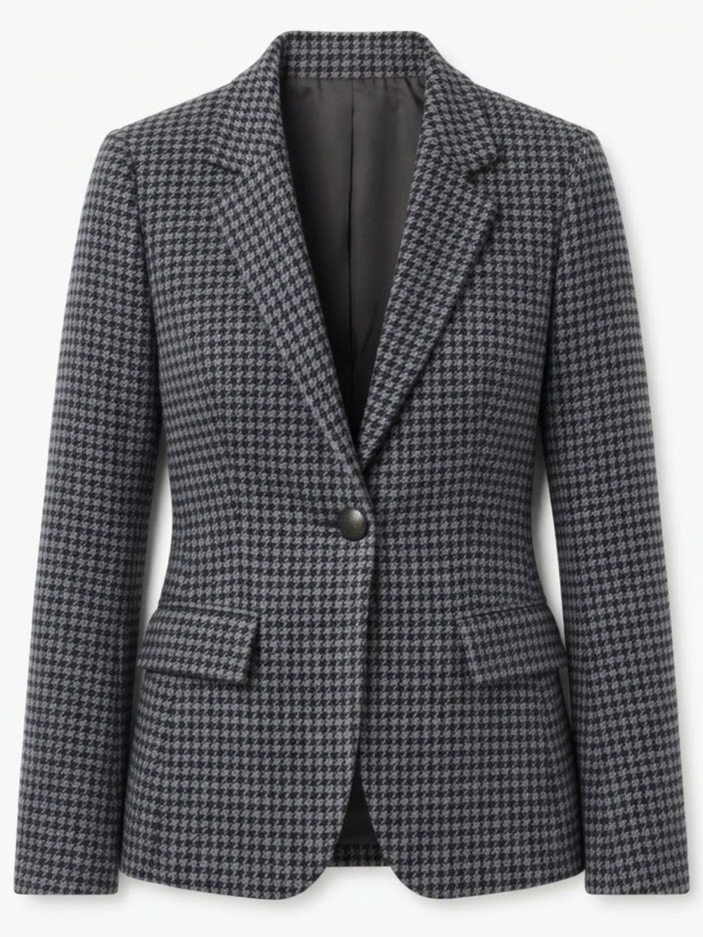 Solitaire Houndstooth Single-Button Blazer - Gray/Black